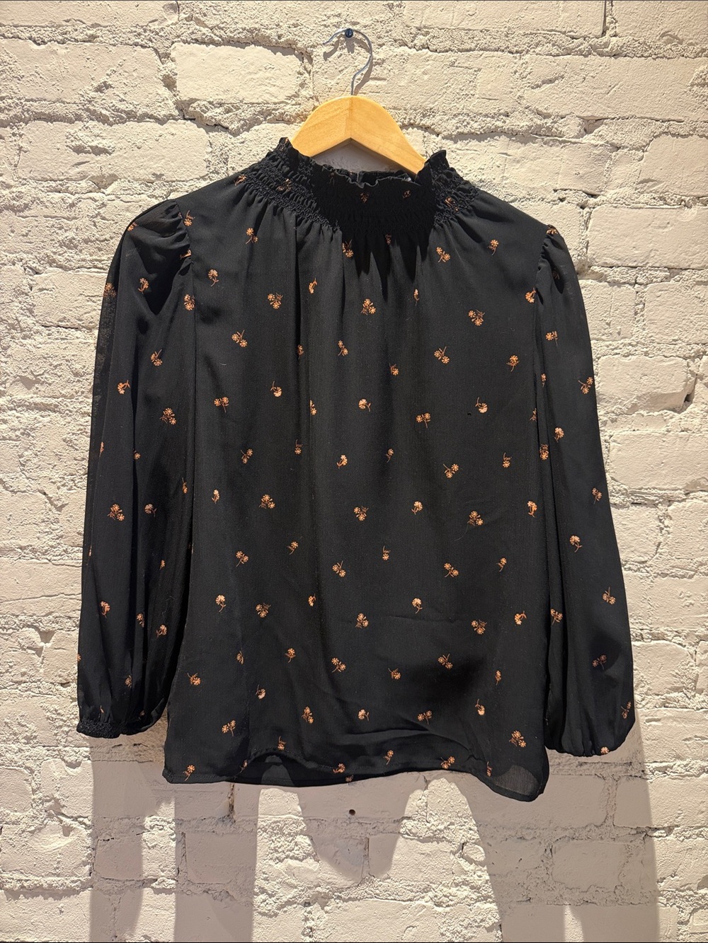 Madewell Black Blouse with Copper Floral Print